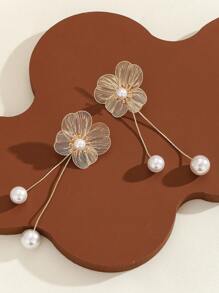 1 Pair Golden Flower Tassel Drop Earrings For Women