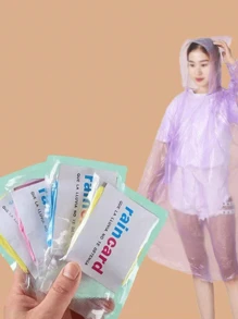 10/5 男女一次性雨衣 迷你便携式成人雨衣 适用于户外露营、徒步、骑行 防水雨衣 旅行必备品（随机字母和彩色包装） 返校用品 - 彩色 - 查看 2