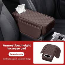 Reposabrazos de coche Kebidumei, almohadilla para caja de pañuelos, protector de consola central con bolsillo de almacenamiento lateral y soporte para papel - Gris - Ver 7