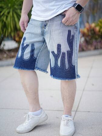 Short en jean brodé confortable pour hommes