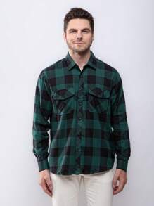 Men's Plaid Shirt Long Sleeve Winter - màu xanh lá - Xem 7
