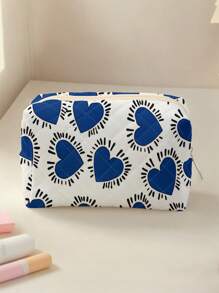 1pc/4pcs Cosmetic Bag Set, Blue Heart Pattern Printed Large Capacity Makeup Bag, Portable Cosmetic Storage Box, Travel Toiletry Bag, Toiletry Bag, Beach, Swimming Pool, Swimwear And Travel Storage Bag, Cosmetic Bag