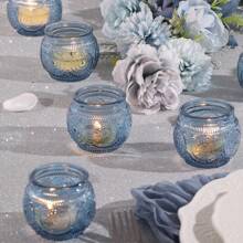 Vintage Glass Candle Holders] Vintage Glass Votive Candle Holders -Blue Candle Holders Bulk For Party Decoration, Tea Lights & WeddingShower Gift - Multicolor - View 7