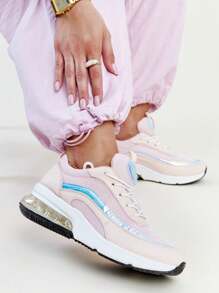 Gemre Women's Contrast Color Chunky Sole Casual Daily Comfortable Sports Sneakers - Pink - View 2