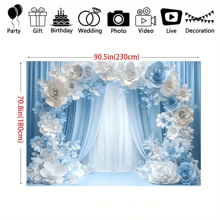 1 pieza de Banner de fondo de foto elegante de color azul cielo - Diseño floral romántico, de varios tamaños, sin necesidad de energía, perfecto para bodas, cumpleaños, aniversarios y eventos especiales, decoraciones de boda - Multicolor - Ver 2
