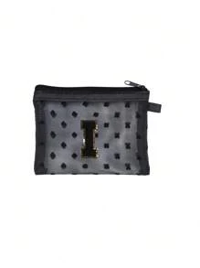 1 pieza Bolsa de malla transparente con forma de corazón linda, Mini bolsa de almacenamiento - Toalla con inicial bordada de la A a la Z, Bolsa cosmética portátil multifuncional para viajes, Bolsa de almacenamiento para maquillaje, cuidado de la piel y lápiz labial, Bolsa de cremallera de malla, Organizador de maquillaje para viajes
