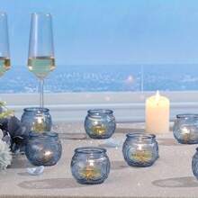 Vintage Glass Candle Holders] Vintage Glass Votive Candle Holders -Blue Candle Holders Bulk For Party Decoration, Tea Lights & WeddingShower Gift - Multicolor - View 10