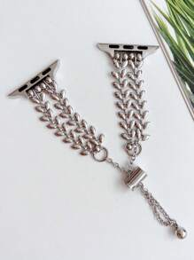 不锈钢小麦设计表带兼容 Apple Watch Series Ultra/Ultra 2/10/9/8/7/6/SE/5/4/3/2/1，适合所有尺寸 49mm、46mm、45mm、44mm、42mm、41mm、40mm、38mm，长度可调