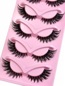 NAIJEMA 5对卡通风格假睫毛，狐狸眼和猫眼形状，卷翘蓬松，貂毛材质，睫毛嫁接，打造自然妆容，适合日常妆容，营造浓密卷翘的睫毛效果 - 黑色 - 查看 3