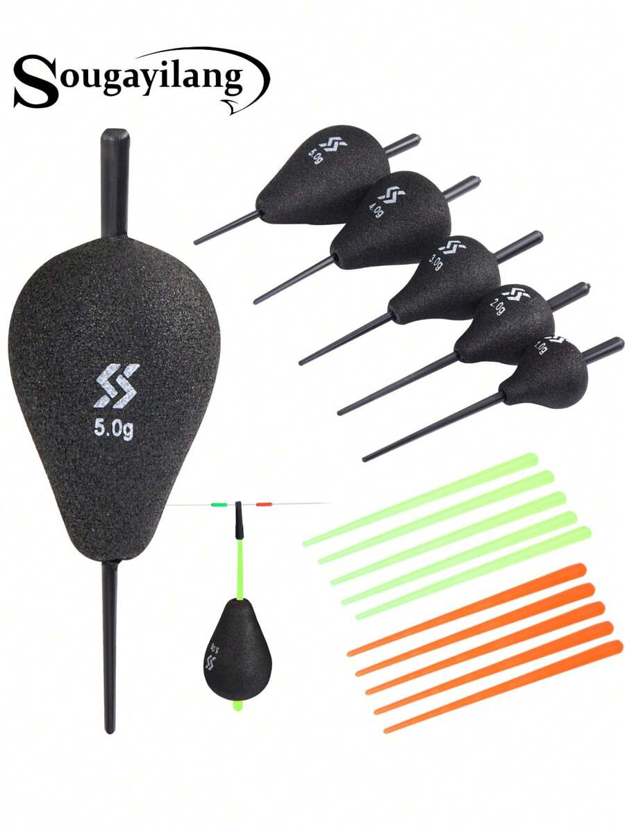 SOUGAYILANG 5pcs EVA Fishing Floats Set - Luminous, High Visibility For Night & Day Fishing, Includes 3 Color Tubes, Ideal For Freshwater & Saltwater - Black - View 1