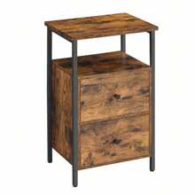 Mesita de Noche, Mesa Auxiliar, Extremo del Sofá con 2 Cajones, para Dormitorio, Sala de Estar, Estilo Industrial, Marrón Rústico y Negro - marrón - Ver 2