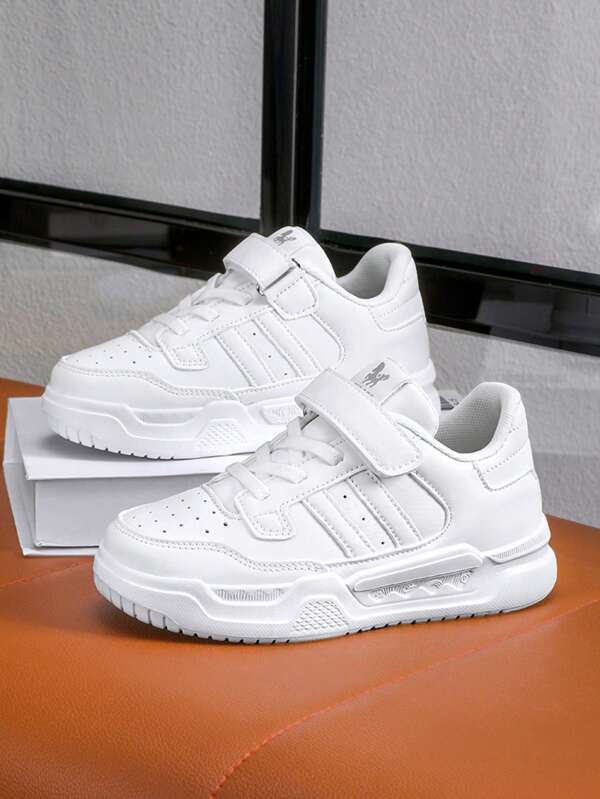 Unisex Kids White Canvas Sneakers, School Children's Casual Flat Shoes, Outdoor Sports Trainers, Non-Slip , Suitable For All Seasons