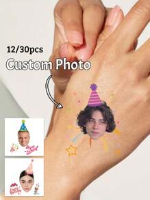 12/24/30/60/120/150/300pcs Custom Temporary Tattoo Stickers, Personalized Photo Tattoo Stickers, Personalized Picture Tattoo Stickers, Custom Valentine's Day Gifts Exquisite, Stylish, Vintage, Modern, Colorful, Leisure, Basics, Casual, Soft, Unique, Customized, Personalized, Custom, Ideal Gifts For Her, Girlfriend, Her, Boyfriend, Friends,Chic Autumn