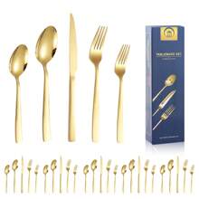 Juego De Cubiertos Para 6 Personas,Cubiertos Acero Inoxidable De 30 Piezas Incluye Cuchillos,Tenedores,Cucharas Espejo Pulido,Juego De Cubierto Para Cocina,Restaurante,Hotel,Apto Para El Lavavajillas (oro) - Dorado - Ver 2