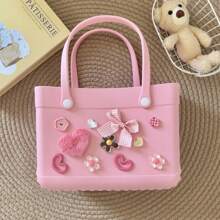 Women Fashion Square Tote Bag, Portable & Waterproof Summer Travel Organizer Bag, DIY Hollow Beach Bag, Vacation Outdoor Sports Beach Bag, EVA Handbag