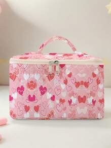 Conjunto de 1 pieza/4 piezas de bolsas de cosméticos con capacidad grande con estampado de corazón romántico, estuche de maquillaje portátil, bolsa de aseo para viajes a la playa, piscina, trajes de baño y almacenamiento de viaje