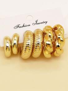 6pcs/Set Chunky Fashionable Metallic-Like Ccb Smooth Gold-Plated C-Shaped Hoop Earrings Set For Women's Daily Casual Wear Jewelry Gift For Mother's Day, Thanksgiving Day, Birthday, Anniversary, Engagement, Christmas Day, Valentine's Day, Thanksgiving, Birthdays, Graduation, Independence Day Or Any Anniversary, Your Wife, Friend,Mom,Mother,Mother's Day,Gift