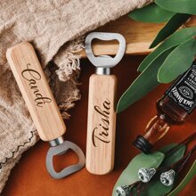 Customized Wooden Bottle Opener, Bulk Wedding Favor For Guests, Personalized Groomsmen Gift, Party Favors - Brown - View 3