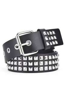 1pc Punk Style Rivet Buckle Metal Pyramid Decorated Belt, Fashionable & Versatile Summer, School Fall, Autumn, Halloween - Black - View 10