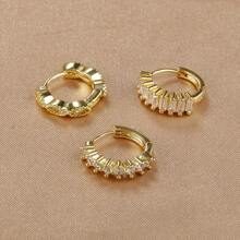 3 szt. 18-karatowe pozłacane błyszczące cyrkonie kolczyki koła zestaw dla kobiet biżuteria vintage, odpowiednie na imprezę, święta, randkę lub wesele