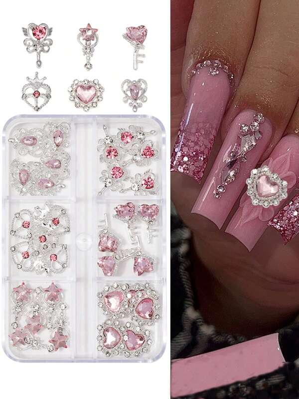 30Pcs Nail Art Rhinestone Alloy Charms Set – Women's Fashion Nail Jewels, Unscented Nail Decoration Accessories Kit For DIY Manicure Designs