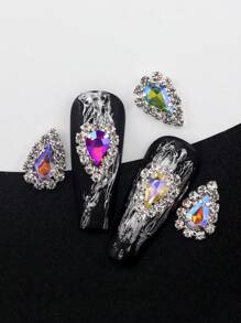 10 件装 K-Pop 风格美甲水钻首饰，金色和银色闪亮水滴指甲装饰配件带托盘，25 种颜色 - 彩色 - 查看 4