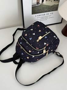 1 pieza Mochila compacta, mini, casual y de moda, de nailon negro puro, versátil y adecuada para uso diario de mujeres, citas, salidas y viajes - Negro - Ver 7