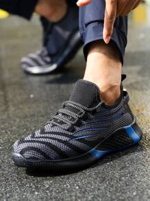 UMBURLLY 加大码男式钢头防刺防滑工作鞋,透气针织工业建筑运动鞋 - 藍色 - 查看 4