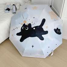 1 pièce Parapluie pliant automatique imprimé chat mignon, double usage pluie/soleil, parasol de voyage anti-UV