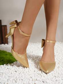 Metallic Gold Stiletto Heels Hollow Out Pointed Toe Sexy Shoes For Women