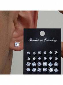 Lot de 48 boucles d'oreilles à tige géométriques rondes et carrées en zircone cubique brillante, style punk hip-hop simple, grand ensemble, convient pour les fêtes, les festivals, les rendez-vous, les cadeaux et le port quotidien