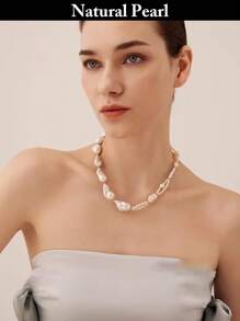 1pc Fashionable Pearl Necklace, Natural White Baroque Pearl Necklace, Daily Wear & Holiday Gift With Gift Box