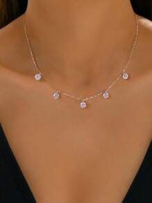 ESBERRY 1 Piece Elegant Exquisite Luxury Five Diamonds Moissan Women's Necklace S925 Sterling Silver Fine Women's Jewelry Wedding Gift Bridal Jewelry - Five Diamond Moissanite Necklace - View 1