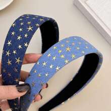 1pc New Denim 5-Pointed Star Wide Headband, 2025 Viral Net Celebrity Hair Accessory, High Crown Sponge Design