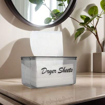 Dryer Sheet Holder, Dryer Sheet Container With Label, Tissue Box, Acrylic Storage Box Dryer Sheet Dispenser, Clear Laundry Room Organizer For Laundry Pods, Dryer Balls Home Bathroom Decor Bathroom Organizer Fall Decor Back To School
