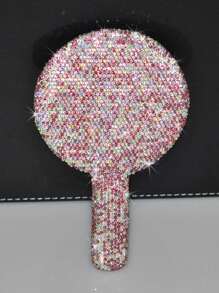 1pc Rhinestone Series, Diamond-Studded Heart-Shaped/Round/Square Mirror, Portable Handle Mirror, Makeup Handheld Mirror, Cute Small Mirror, Hand-Held Mirror