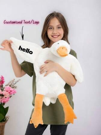 1pc Personalized Big White Goose Plush Doll, Big White Goose Pillow Doll, Wings Can Be Customized With Name/Birthday/Logo, New Mom's Gift, Comfort Doll Big Goose, Sleeping Leg Hugger Doll, Valentine's Day Gift/Birthday Gift/Anniversary Gift/Graduation Gift