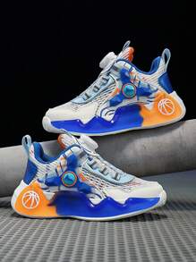 Kids' Fashionable Summer Mesh Sneakers, Color Block Design With Luminous Feature, Adjustable Rotary Buckle, Easy On/Off, Slip Resistant, Shock Absorbent For Casual Wear Colorful Sneakers