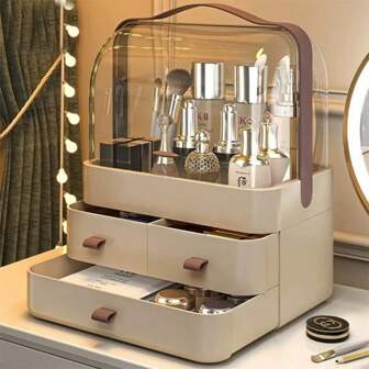 1PC- Desktop Luxury Cosmetics Storage Box Dustproof And Waterproof With Lid And Drawer Skin Care Mask Storage Box Large Capacity Storage Box,For Holiday Beach, Bathroom Collection, Bedroom Collection, Large Capacity