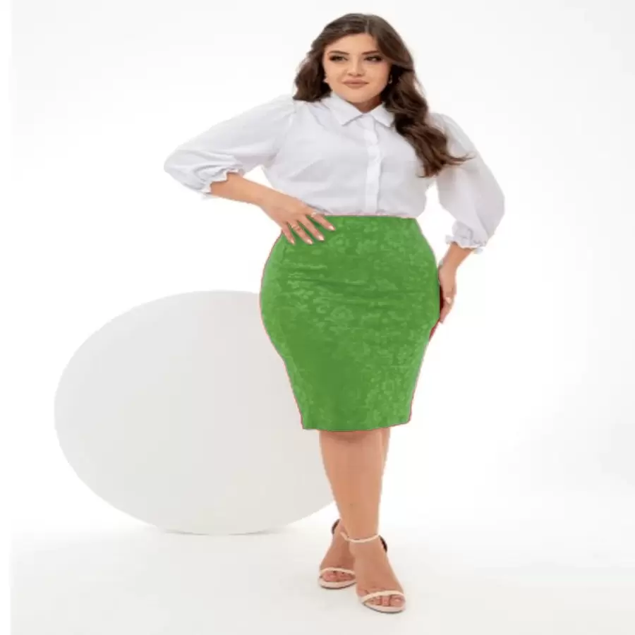 AVI Moda Crista AVI Christian Fashion - 3D Jacard Mesh - Amanda Executive Pencil Midi Secretary Skirt - Evangelical Christian Women's Fashion - 青檸色 - 查看 1