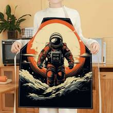 1pc Red - Sun Astronaut 3D Pattern Linen Apron For Home Cooking, Kitchen Wear, And Cooking Enthusiasts - Multicolor - View 10