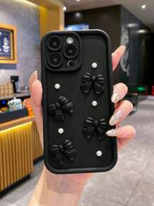 1pc Cute 3D Pink Bow Faux Pearl Protective Phone Case Suitable Compatible With Apple 16/16PRO /16E/ 15 14 13 12 Pro Max Plus 11/ XR, Anti-Drop Phone Cover For Women