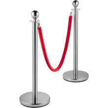4PCS Stainless Steel Stanchion Posts Queue, Red Ropes Silver Post