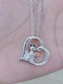 1 件母亲节礼物可爱袋鼠心形水晶雕刻“我爱你”项链女士