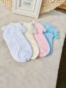 4 双甜美蕾丝边儿童袜子，透气网眼女童踝袜 - 彩色 - 查看 8