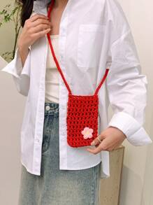1 件可爱休闲清新镂空纯色钩针迷你手机包,轻便可折叠,饰有小花,女士度假斜挎包,适合度假、日常通勤、休闲购物和时尚服饰搭配,与钩针套装完美搭配,度假必备,可爱风。 - 彩色 - 查看 5