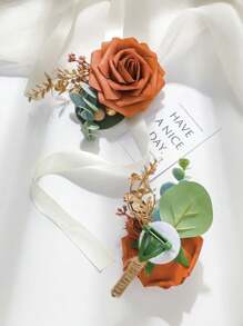 2 件玫瑰花配人造绿植胸花和腕带套装，浪漫森系风格，适合婚礼、正式活动、派对和典礼 - A - 查看 8