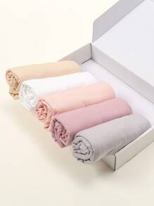 1盒女士针织头巾套装，时尚舒适防紫外线头巾，防滑透气多色组合祈祷头巾，适合节日礼物和日常佩戴（5条头巾+2个头巾夹） - 彩色 - 查看 11