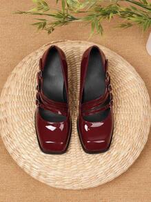 Vintage French Style Mary Jane Pumps For Women, New Spring High Heels, Korean Princess Solid Color Square Toe Thick Heel Dress Shoes