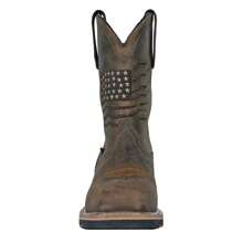 Men's Brown Leather Waterproof Anti Slip PUncture Resistant American Flag Emblem Safety Toe Western Pull On  Wellington Work Boot - 棕色 - 查看 4